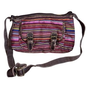 Y2K Joe Boxer Horizontal Brown and Pink Stripe Crossbody Bag